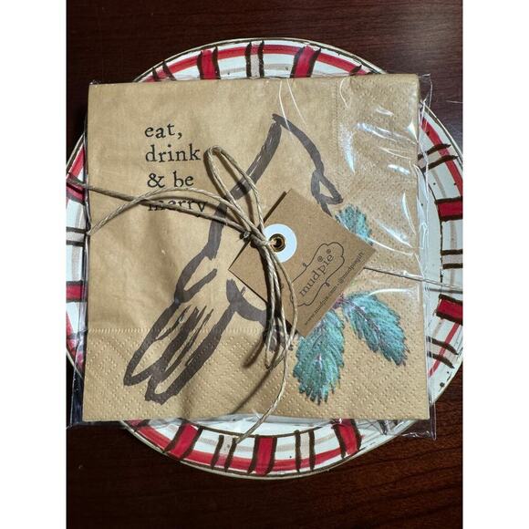 NIB Warmest Wishes & Eat Drink Be Merry Lodge App Set Plate W/Pack Kraft Napkins - Picture 3 of 11